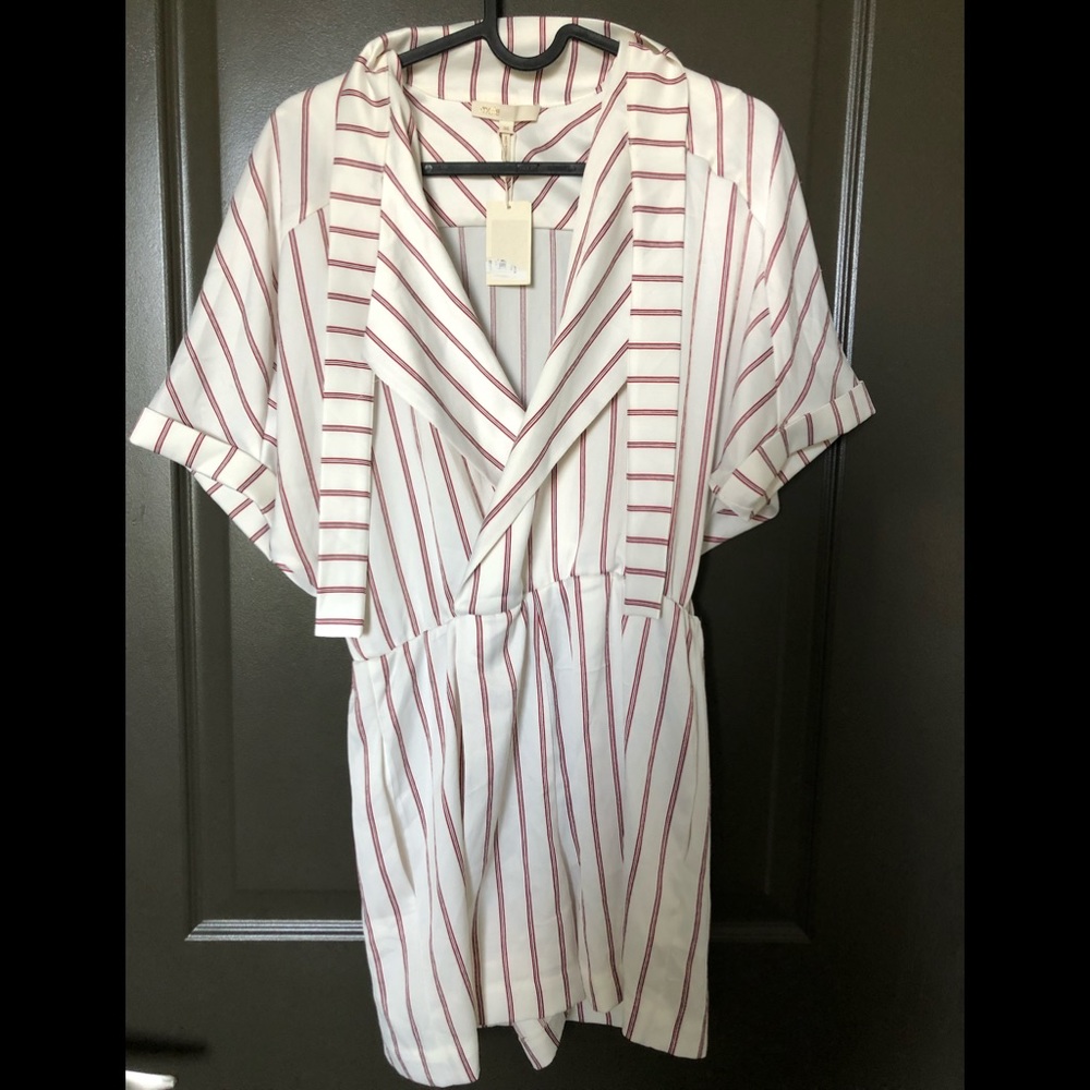 Maje Imaly Satin Playsuit Romper Striped Tie Neck